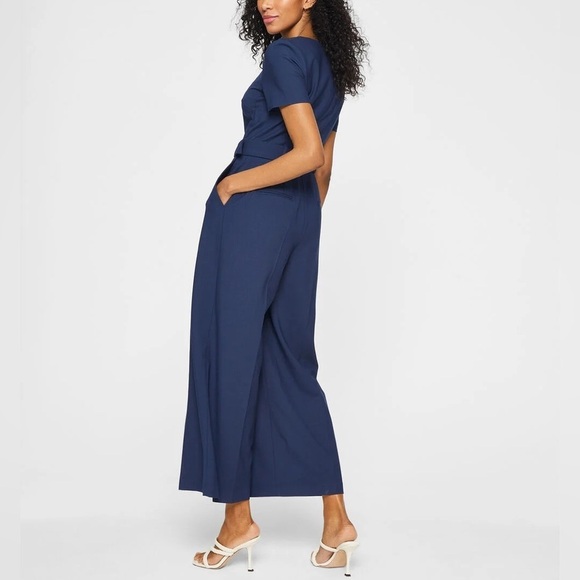 Club Monaco Wool Blend Women's Navy Wide Leg Jumpsuit Size 10 - Picture 2 of 10